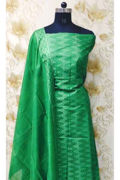 All Over Self Weaving Green Semi Kathan Silk Suit Fabric Set (KR1475)